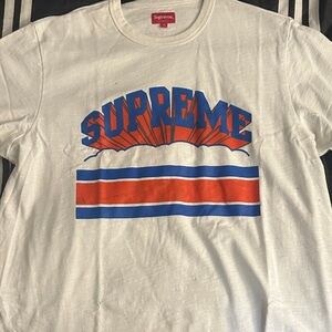 Supreme White Tee with Blue and Orange Arched Logo